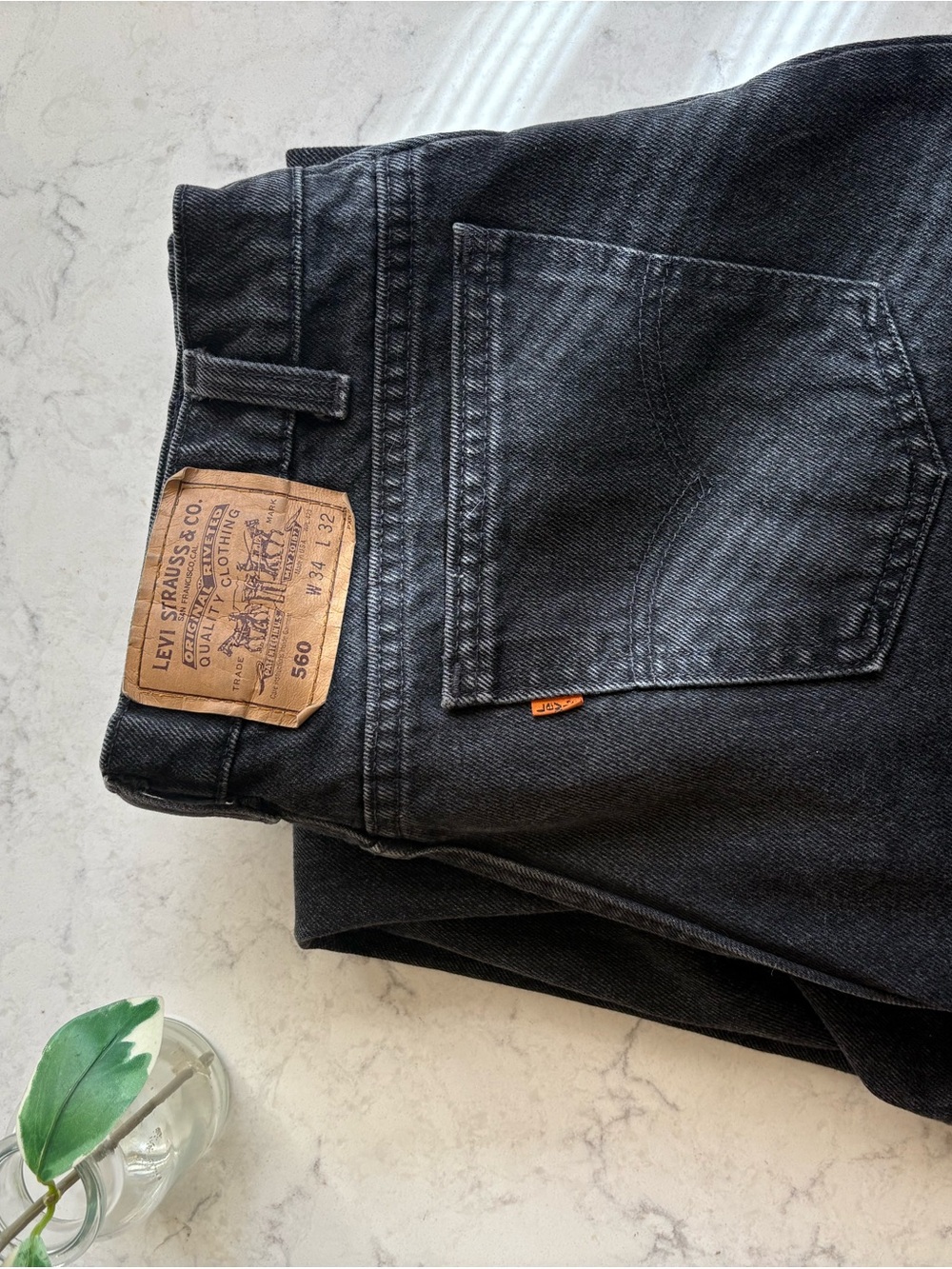 Vintage Levi's Men's Orange Tab Straight Jeans - Black 560